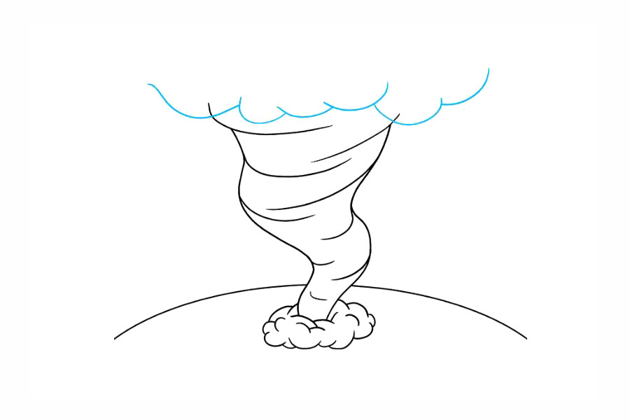 步骤5：使用一系列长且重叠的曲线来画出飓风顶部的云层，将其两侧相连。