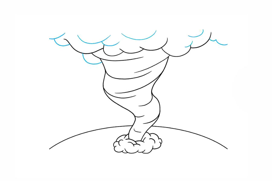 步骤6：在云层上方和下方画更多曲线，使其纹理化并使其更厚。