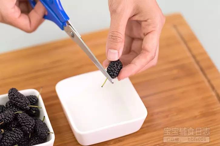 将桑葚剪去桑葚蒂；