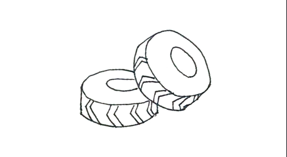 步骤4：接着用小折线画出轮胎的纹理。