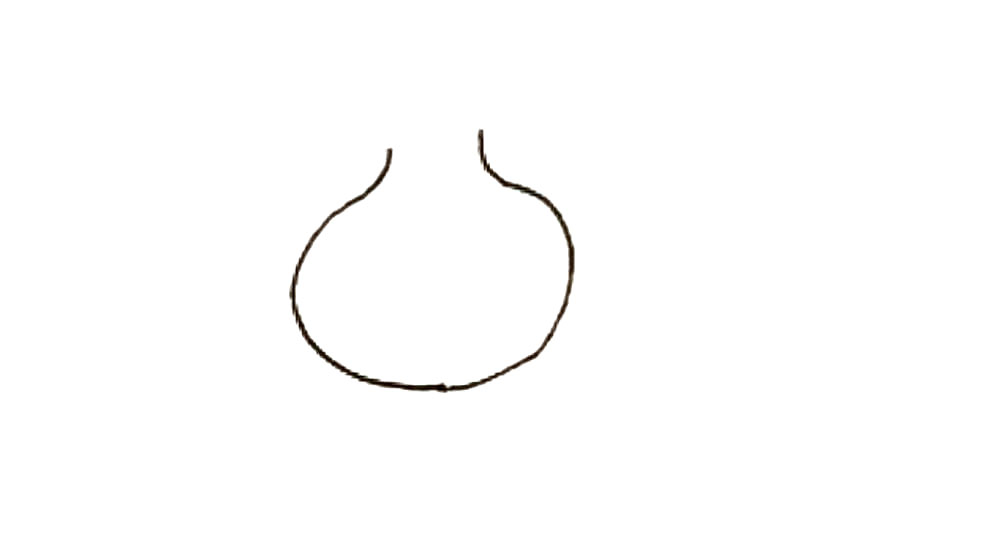 步骤1：在纸上先画上两条弧线，上面不要连接起来。