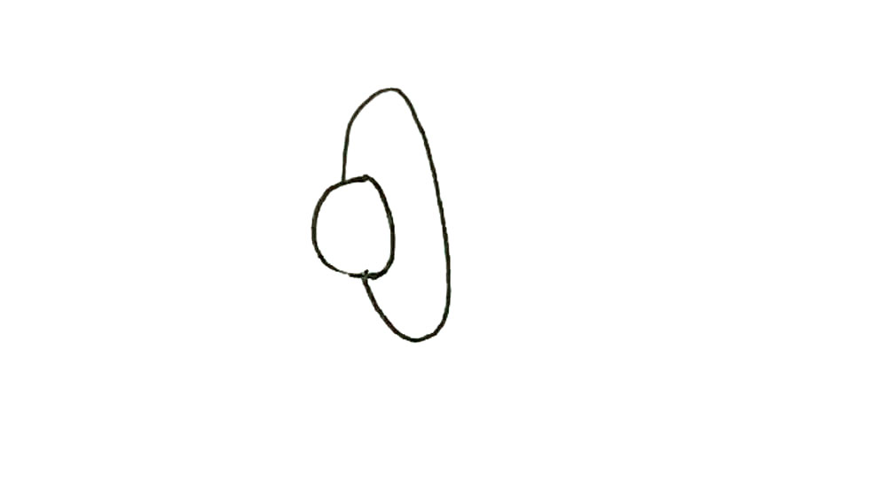 步骤2：旁边画上一个大的椭圆形。