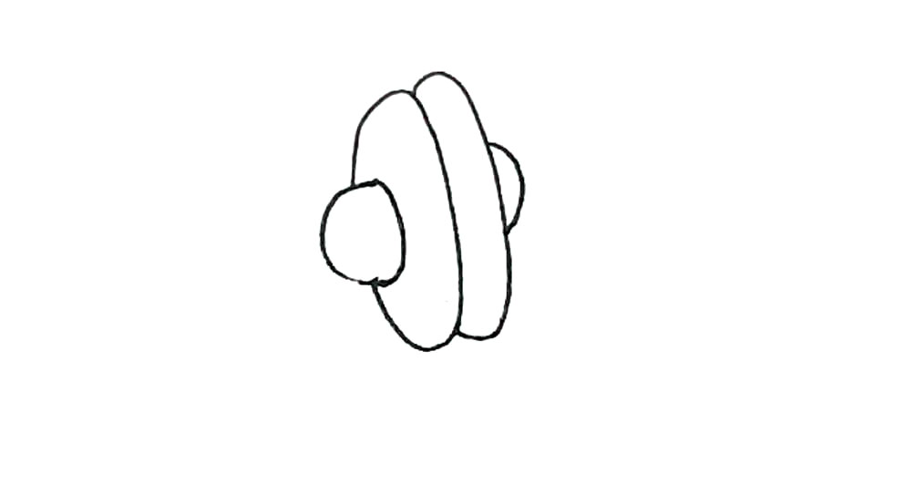 步骤3：再画上一个椭圆形，加上小的椭圆形作为另一面铜锣。