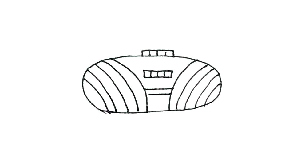 步骤4：接着两边画上弧线，弧度和外面的线条一样。