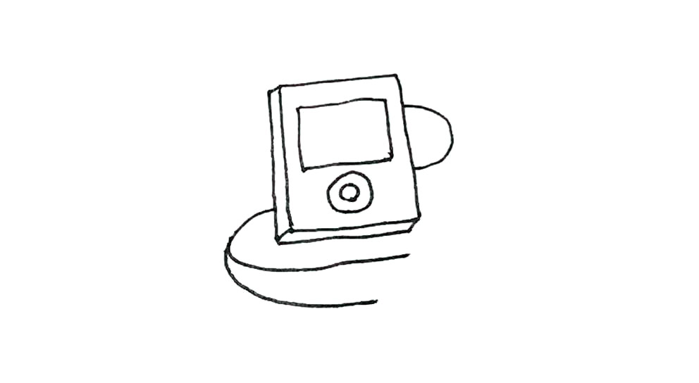 步骤4：旁边画过来一条曲线，末端变成两条。