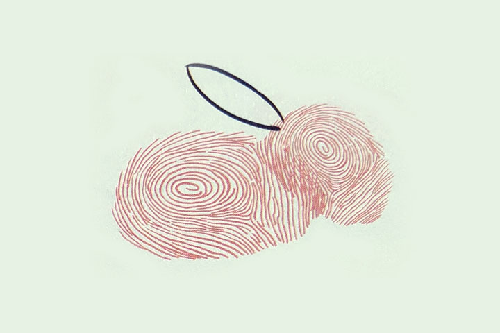 步骤2：印一个稍小一些的作头，在头上画一只耳朵。