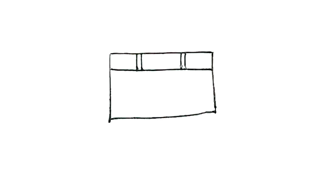 步骤2：然后在里面画上一条横线，两边画上两条竖线。