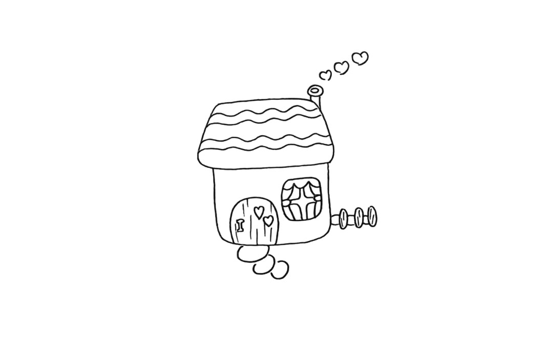 步骤8：门口画上大小不一的圆石头。