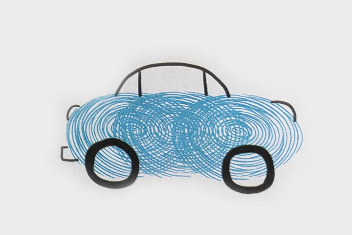 步骤4：画前车灯、后车灯和排气管。