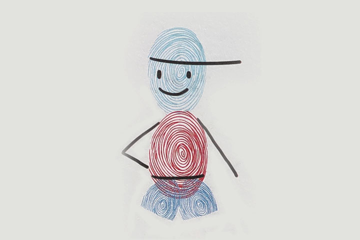 步骤3：画眼睛、嘴巴、腰带和胳膊。