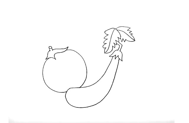 步骤6：这次画出一个圆圆的茄子。