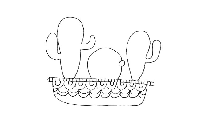 步骤6：左侧画出一个稍大一些的仙人掌。