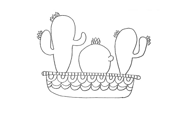 步骤8：另外两个仙人掌上也画出一些花朵。