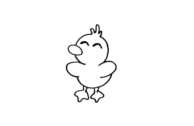 步骤6：勾勒出小鸭子的两只大大的脚掌。