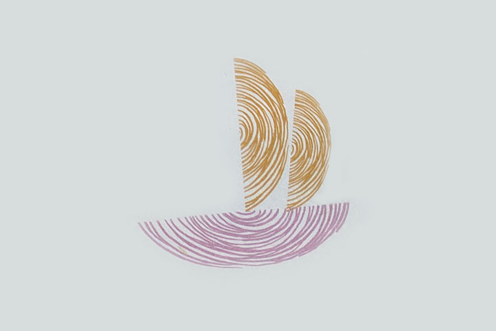 步骤2：印一个遮住一半的指印作船身。