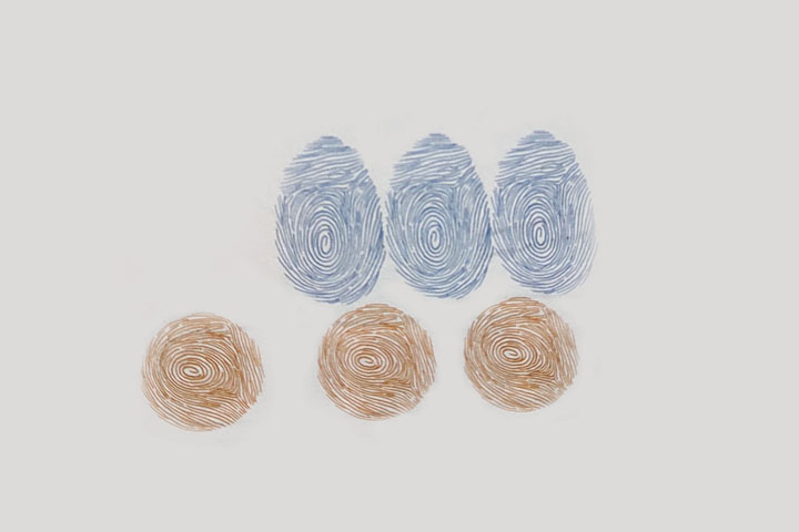 步骤3：用食指印三个大一些的指印放在圆形指印的上面。