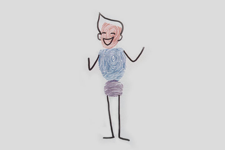 步骤3：画五官、头发和胳膊。