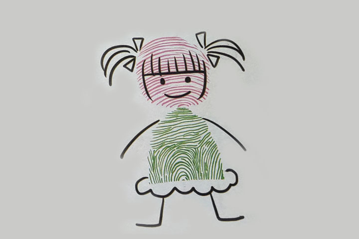 步骤4：画裙摆的花边、胳膊和腿脚。