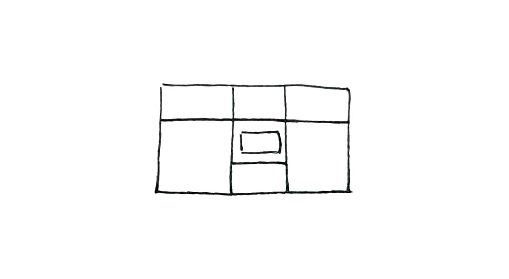 步骤3：接着在下面画上一个长方形，再画上一条短横线。