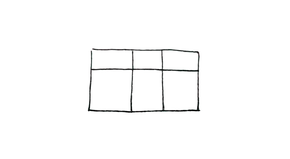 步骤2：然后在里面画上一条横线两条竖线。