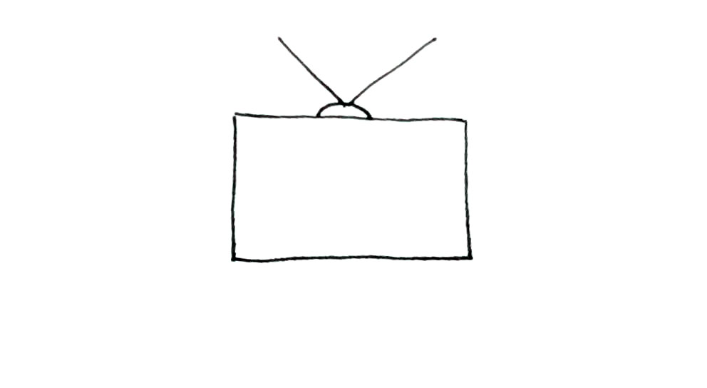 步骤2：上面再画上一个半圆，加上两条斜线做天线。