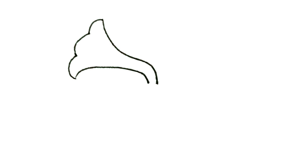 步骤2：然后在左边用三条波浪线画出留声机的口。