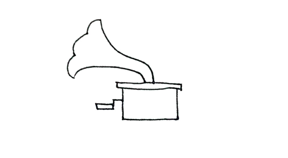 步骤5：长方形的左边，画上一个直角，再加上小的长方形握扭。