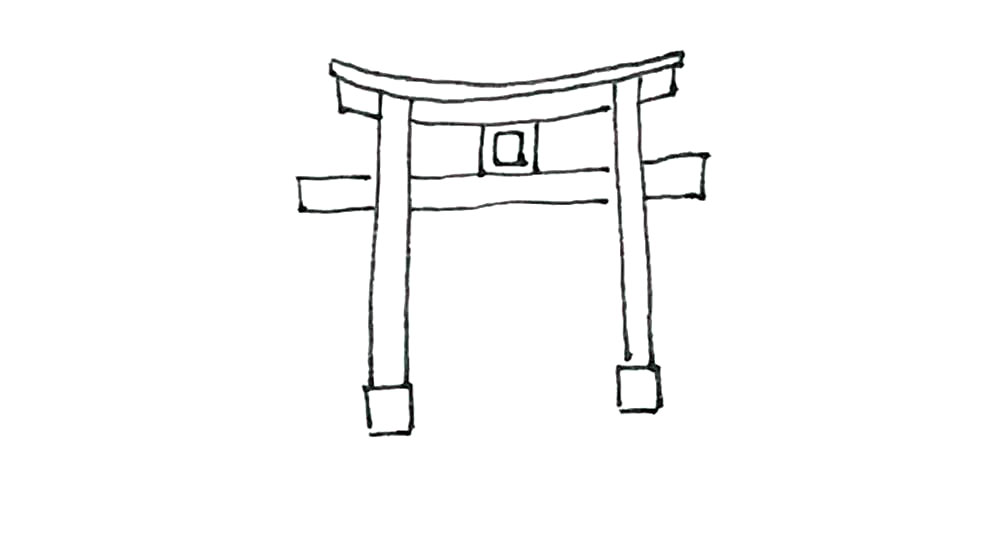 步骤6：然后在中间画下来两条竖线，里面加上一个长方形。