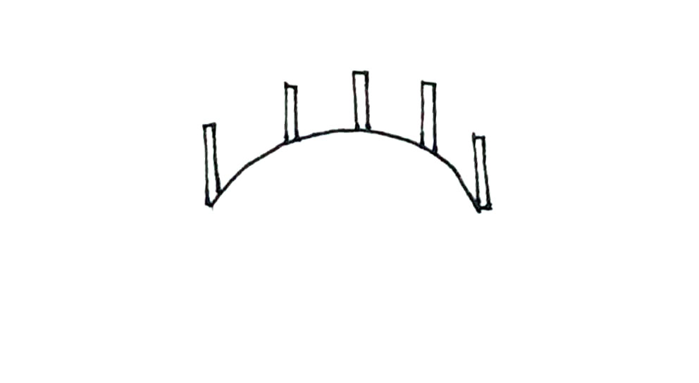 步骤2：然后上面画上一些长条的形状，注意对称。