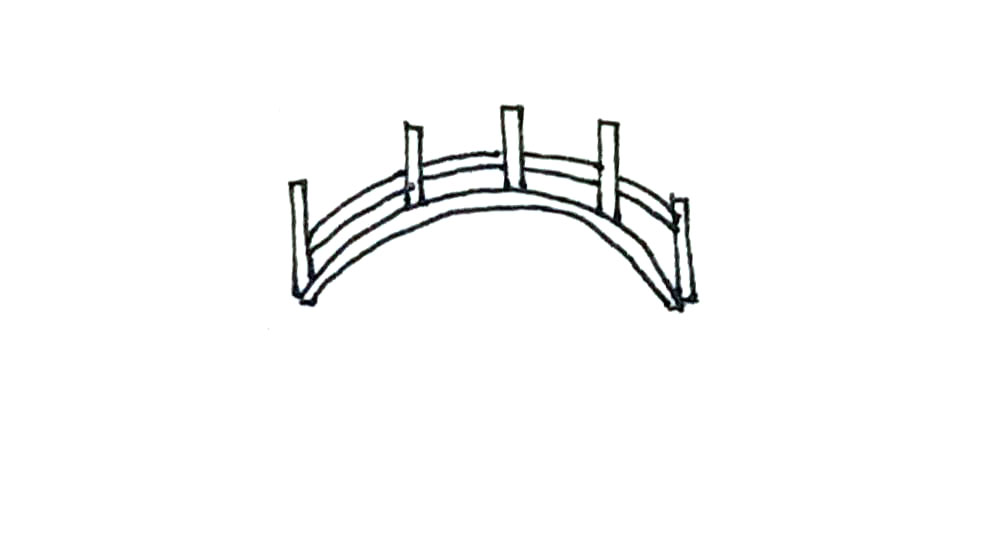 步骤4：接着在长条之间画上一段段的双弧线。