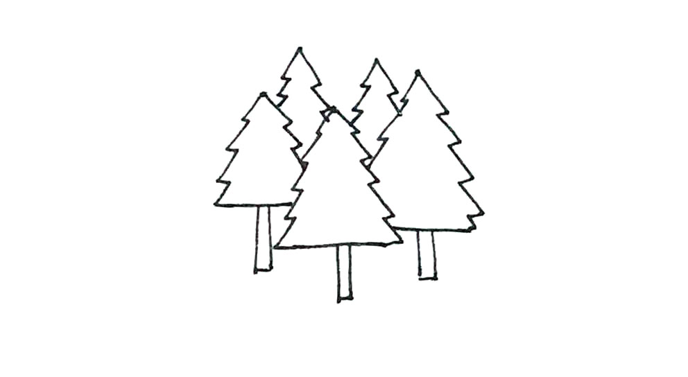 步骤7：后面，再画上一点树的形状。