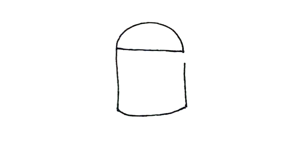 步骤2：然后两边画上两条竖线，注意一边有缺口，然后用弧线连接起来。