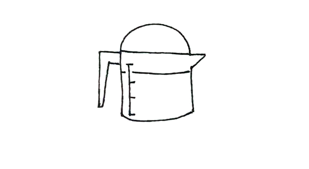 步骤5：接着再画上竖的线段，以及画上一条弧线的油。