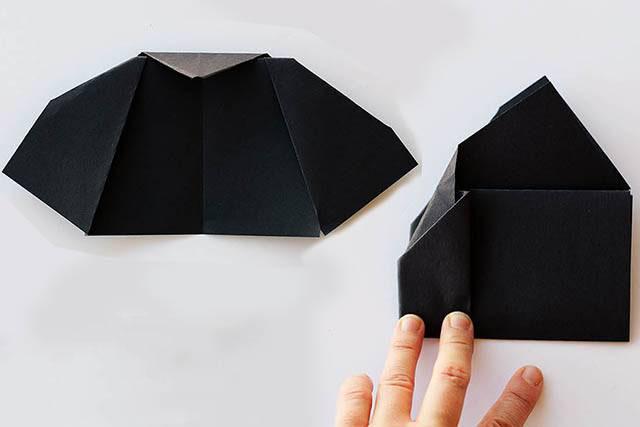 步骤8：将尖角向下折叠。左右对折。