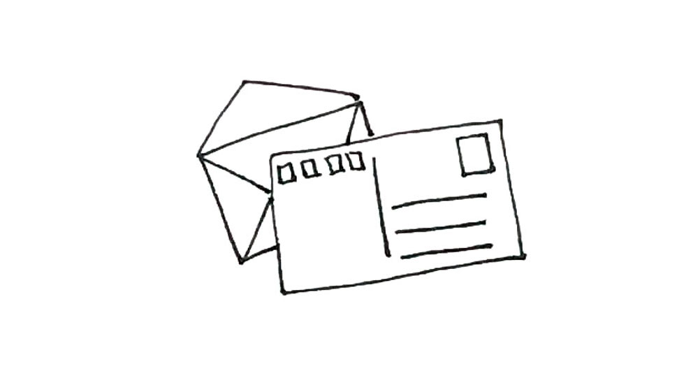 步骤6：接着加上两条斜线组成信封。