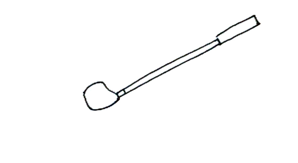 步骤3：然后左边用弧线画出高尔夫球杆的头部。