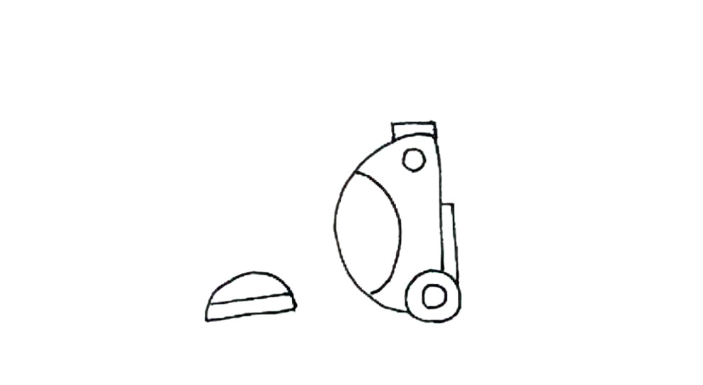 步骤5：接着在左边画上半圆形，里面画上一条线。