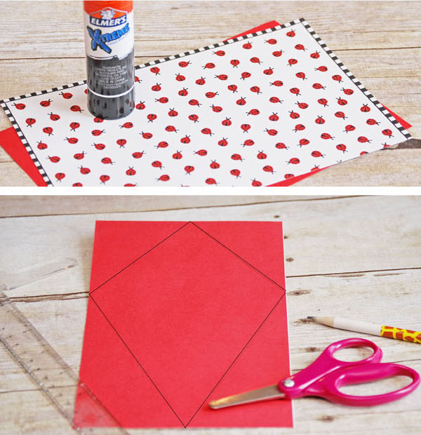 步骤2：用铅笔在纸的中间偏上，画出一个菱形。接着用剪刀剪出风筝的形状。