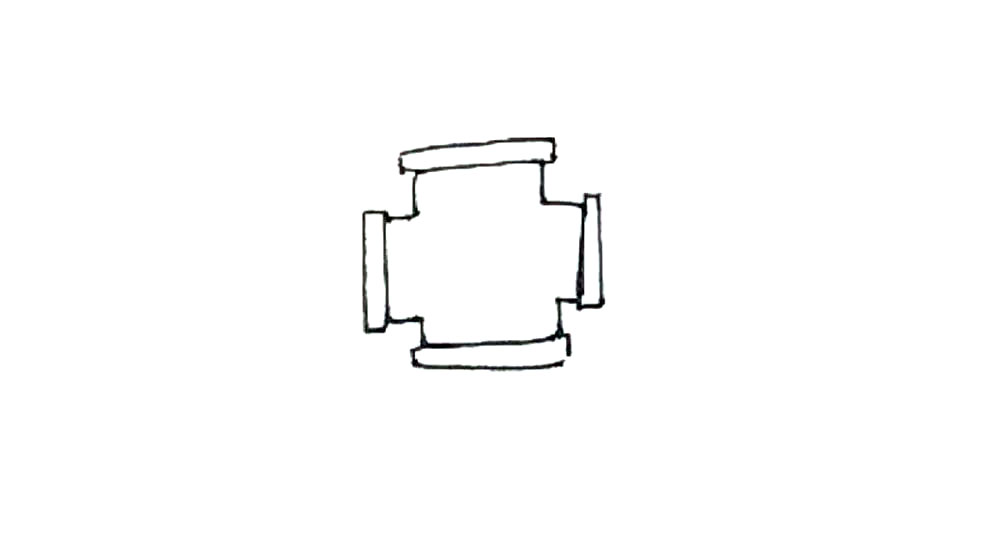 步骤2：上下左右各画上一个长条的形状。