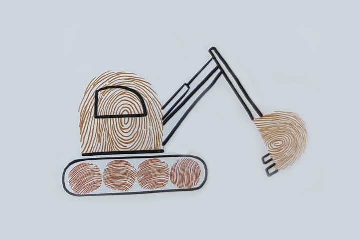 步骤4：画底盘、车窗、机械臂、液压管和挖斗上的挖槽。