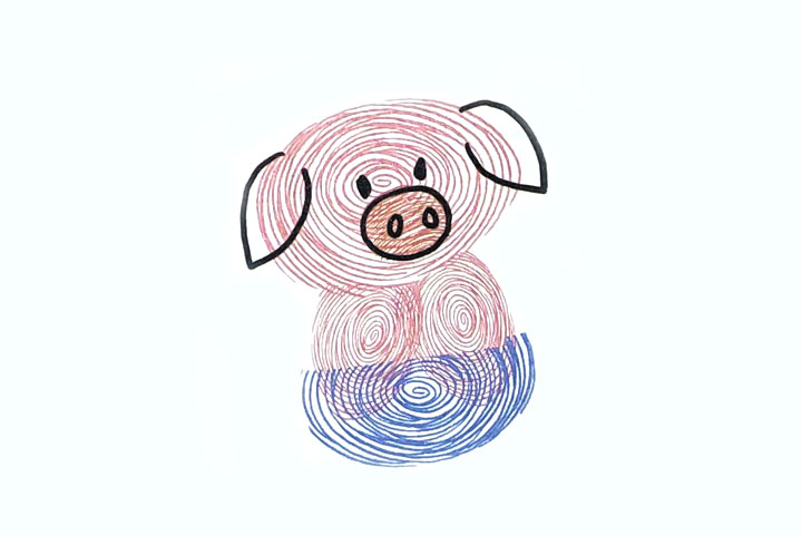 步骤3：画鼻子、眼睛和耳朵。