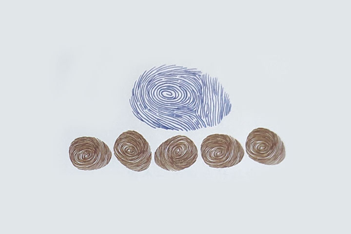 步骤2：用相同的方法印一排较小的指印。