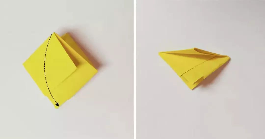 步骤7：拉开成两个正方形，并将两个正方形沿对角线向外对折。