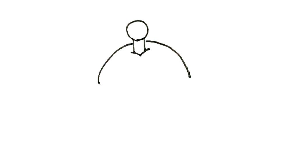 步骤2：然后下面再画上半个圆形，稍微大一些。