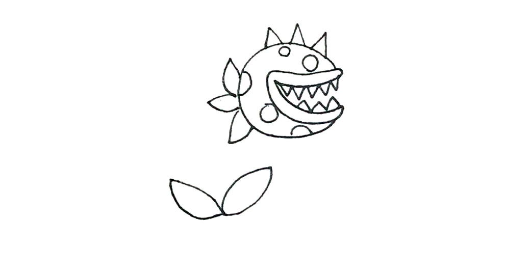 步骤6：接着用弧线的组合画出叶子，头后面和下面都画上。