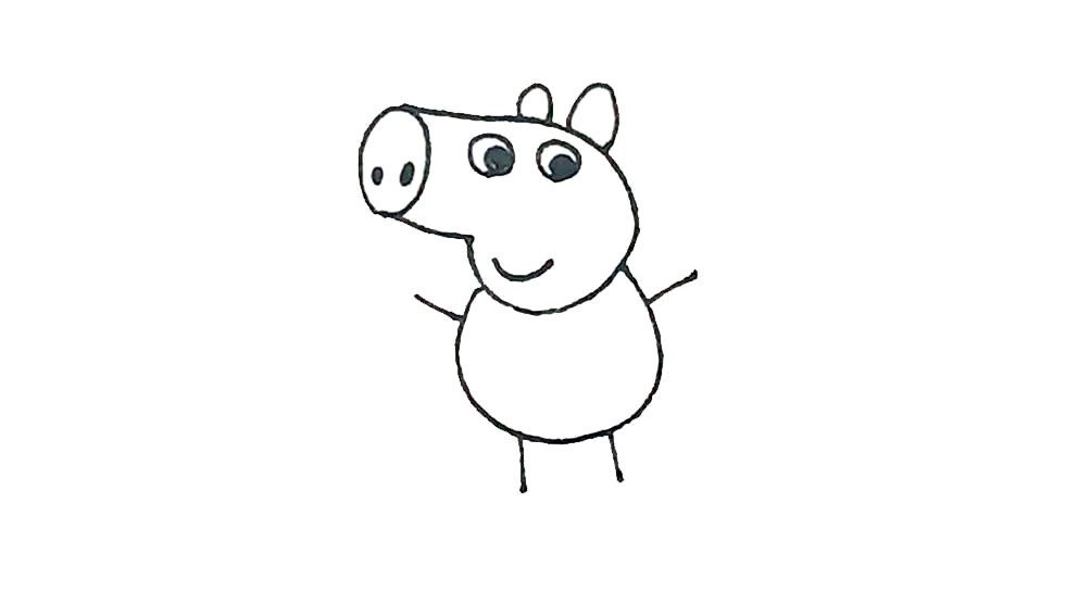 步骤5：下面再画上一个圆形的身子，画出去四条线。