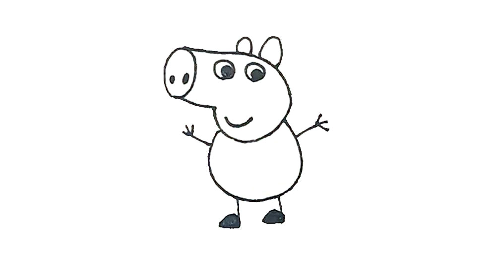 步骤6：然后画上三根短线的手指和鞋，鞋用椭圆形表示。