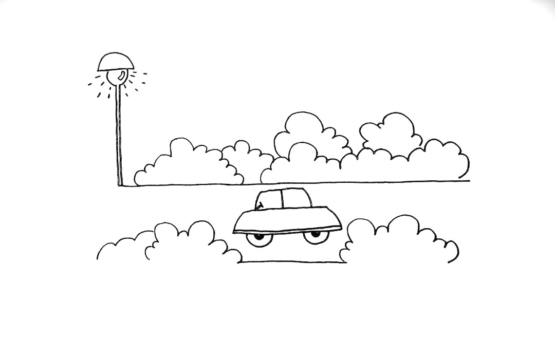 步骤7：同样在线条的上方用波浪线画出草丛。