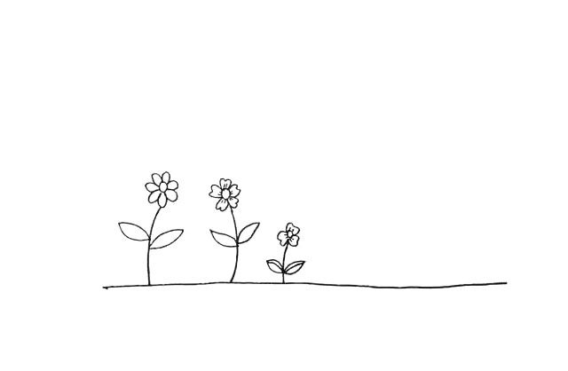 步骤6：再画出一朵较小一些的小花。