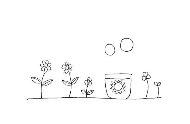 步骤11：在花盆的上方画出两个大小不一的圆。